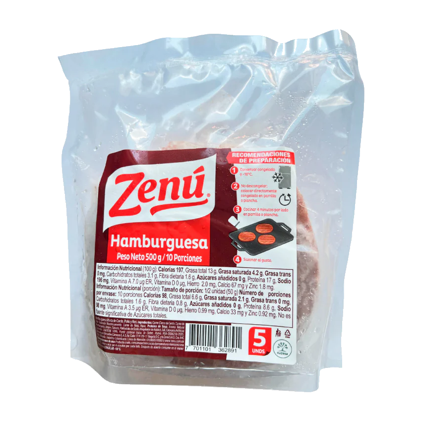 CARNE HAMBURGUEZA ZENU X 5 UND